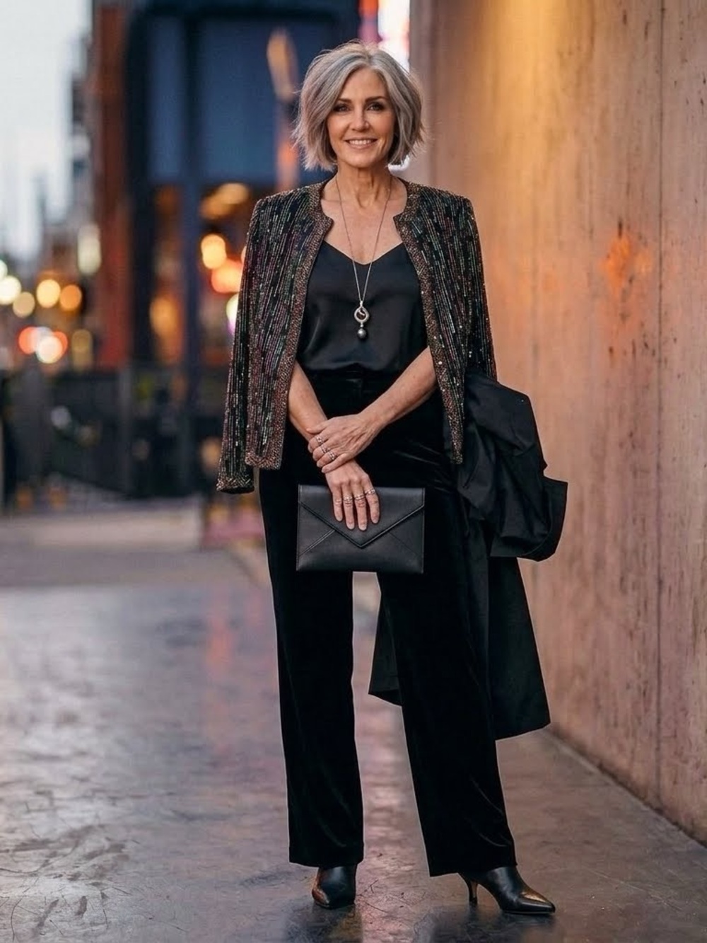 Papell Boutique Evening 100 %silk Black/Brwn Beaded Jacket M 90s-glam Quiet-Lux